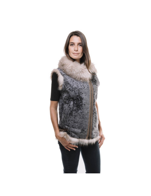 BRUNELLO CUCINELLI sleeveless jack in gray sheepskin and fox fur 44IT/40FR