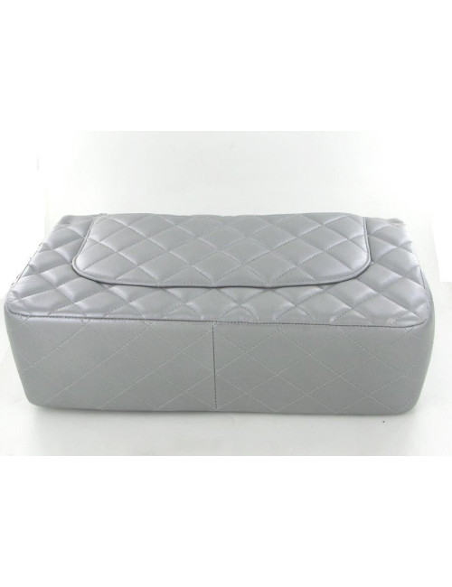 Jumbo CHANEL en cuir gris matalisé