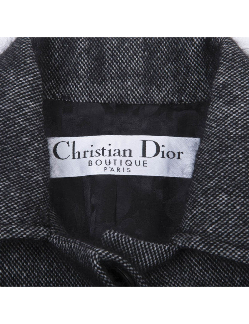 CHRISTIAN DIOR coat in grey and black angora and wool size 38FR