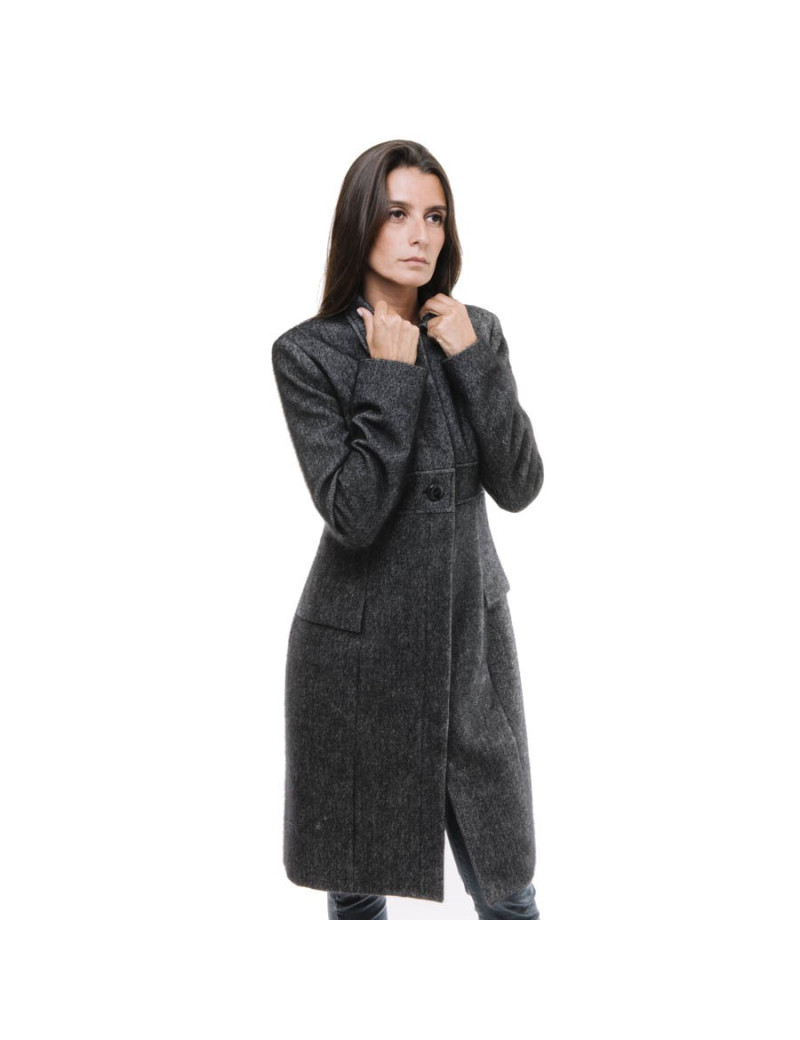 CHRISTIAN DIOR coat in grey and black angora and wool size 38FR