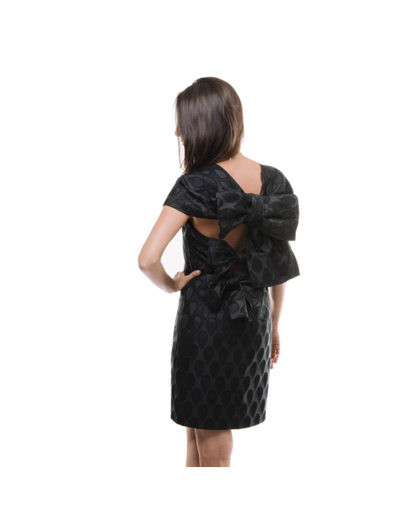  YVES SAINT LAURENT short sleeveless dress in black damask silk size 36