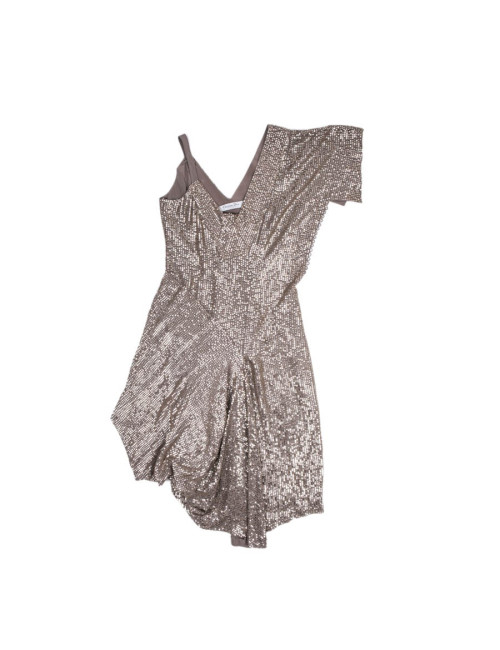 CHRISTIAN DIOR cocktail dress in taupe color silk size 38FR