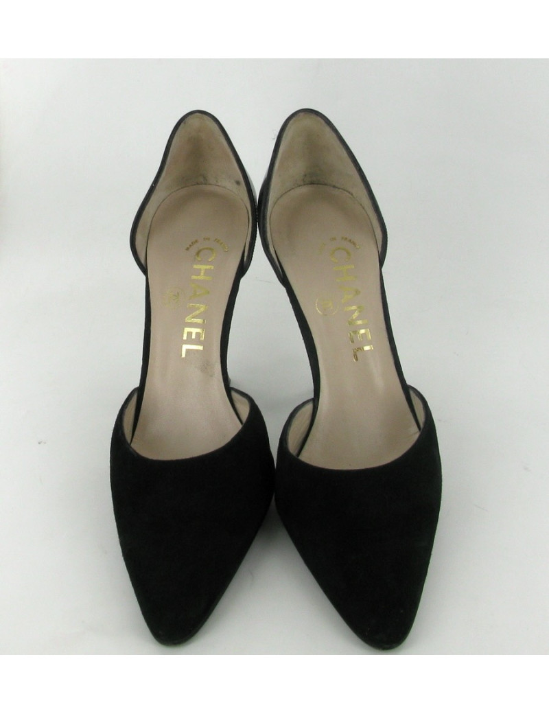 Escarpins CHANEL T 36 daim noir et cuir verni