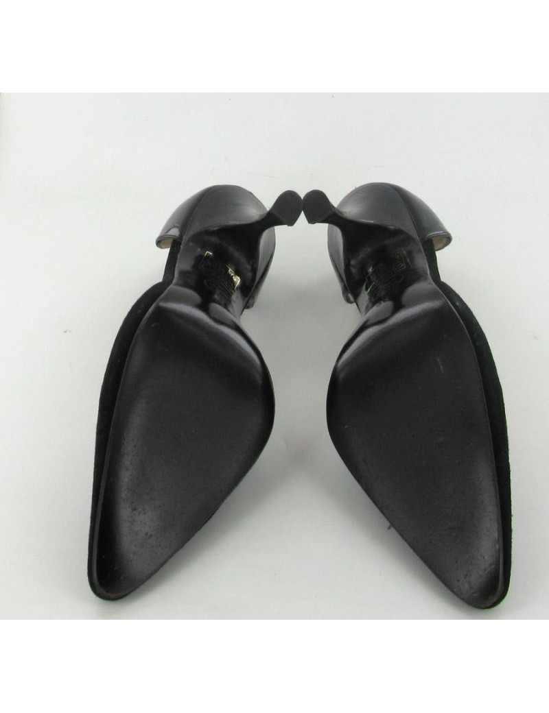 Escarpins CHANEL T 36 daim noir et cuir verni