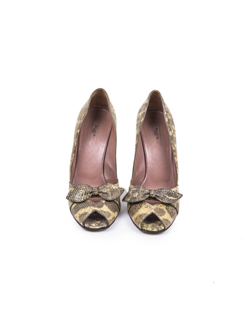 ALAÏA High Heels Sandals in Yellow and Brown Snakeskin Size 39FR