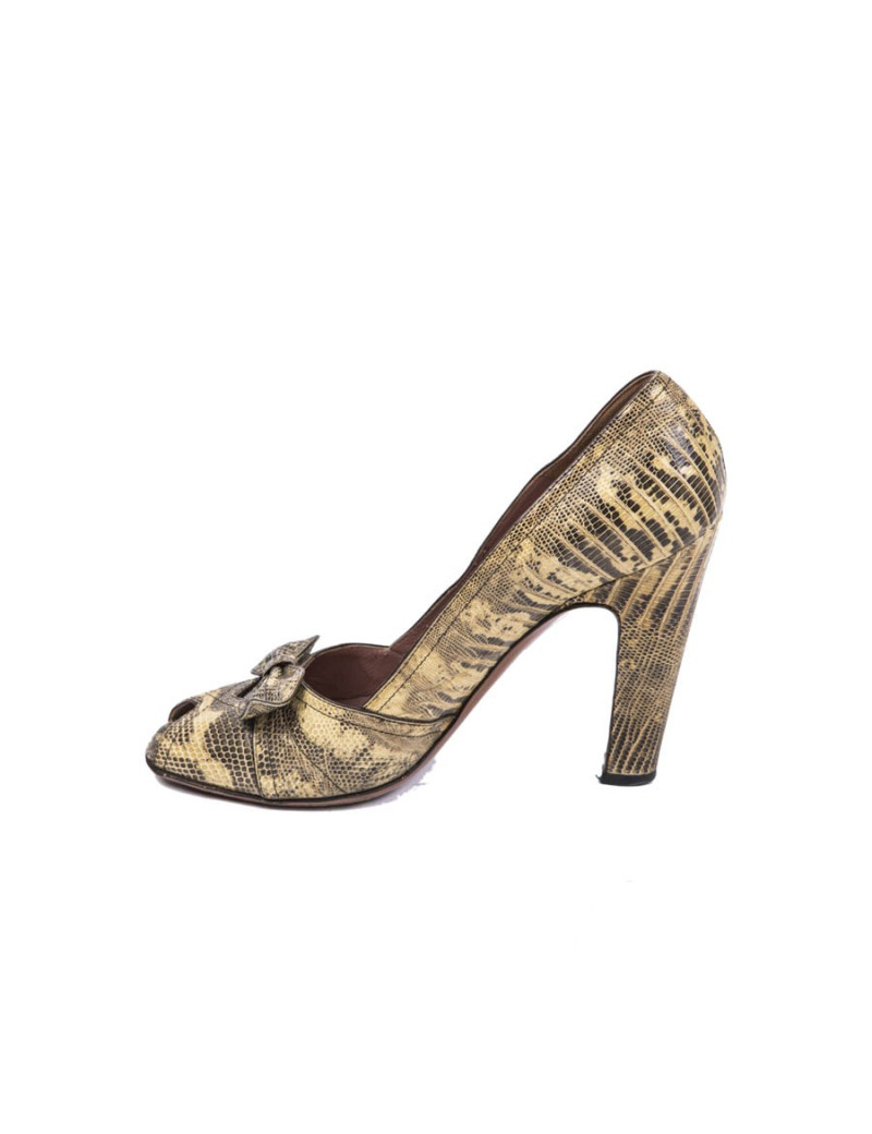 ALAÏA High Heels Sandals in Yellow and Brown Snakeskin Size 39FR