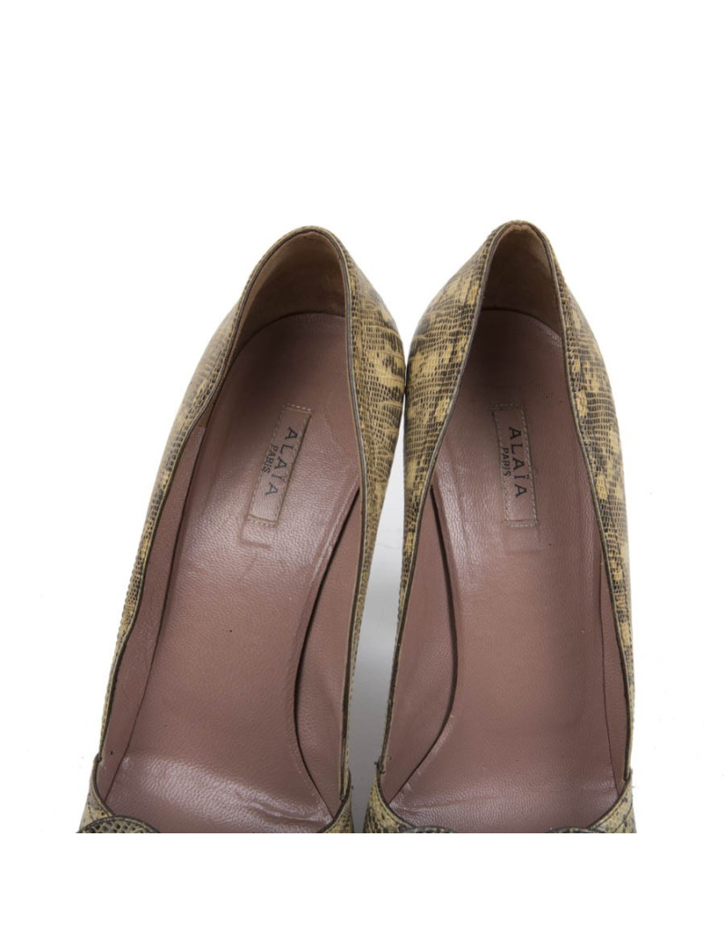 ALAÏA High Heels Sandals in Yellow and Brown Snakeskin Size 39FR