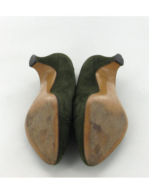 Escarpins CHANEL T 38 daim vert et petit talon