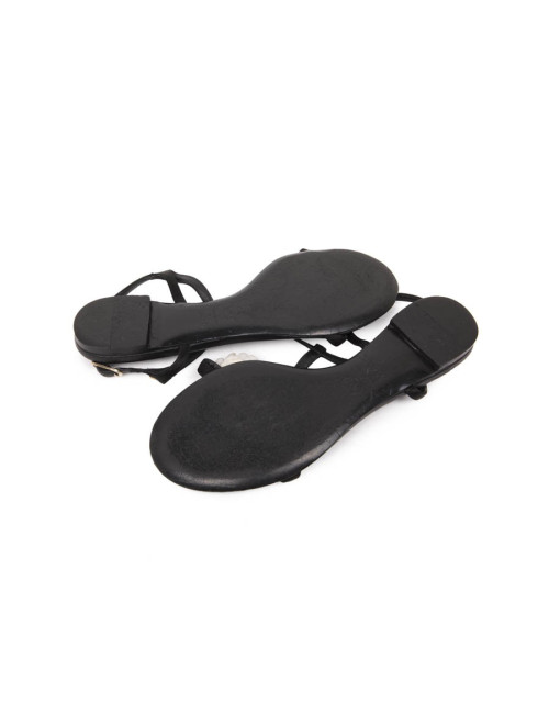 CHANEL strap sandals in black leather and knot in white fabric size 38.5C