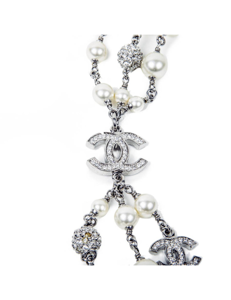CHANEL triple raw necklace with beads, CC and balls