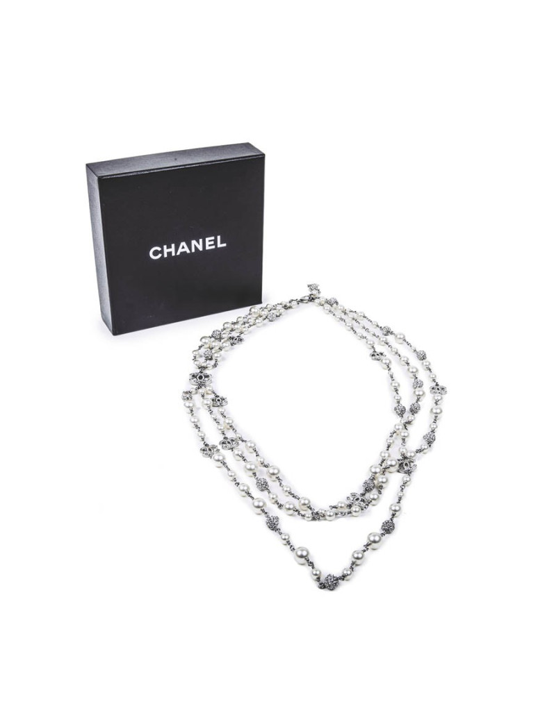 CHANEL triple raw necklace with beads, CC and balls
