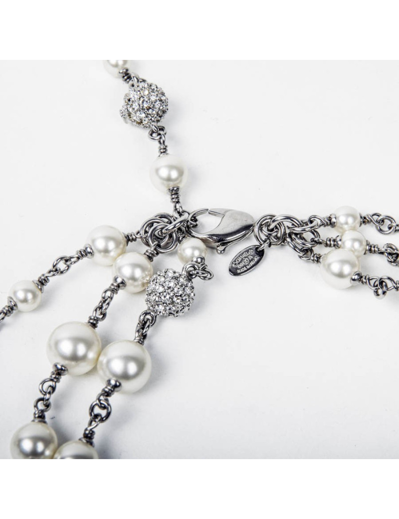 Sautoir triple rangs CHANEL perles nacrées boules de strass
