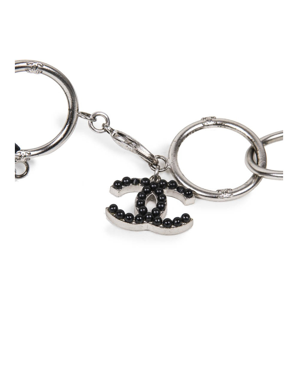 Ceinture CHANEL en en satin  et chaine argent perles noires