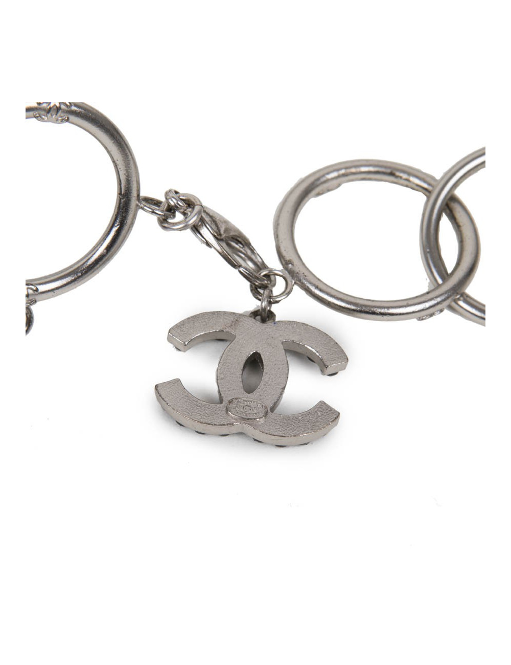 Ceinture CHANEL en en satin  et chaine argent perles noires