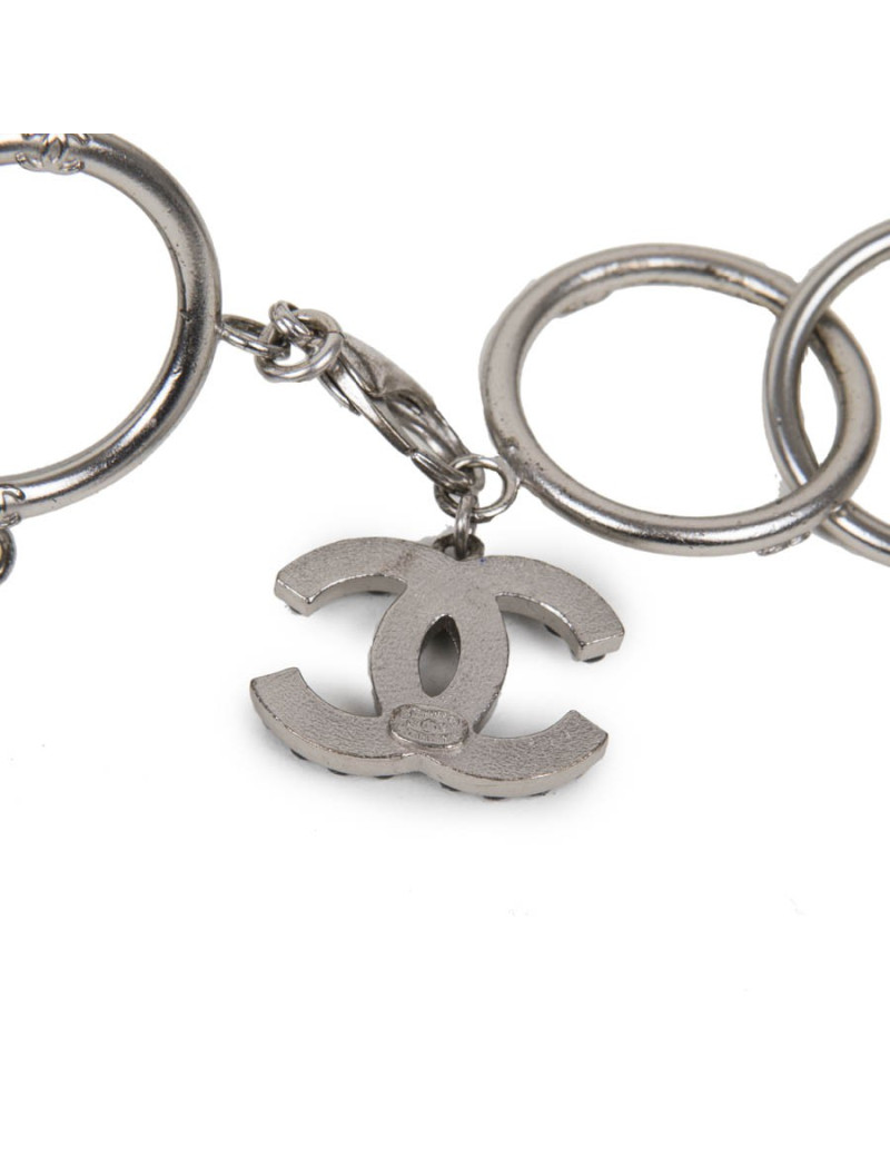 CHANEL belt in black satin, chain and black pearls