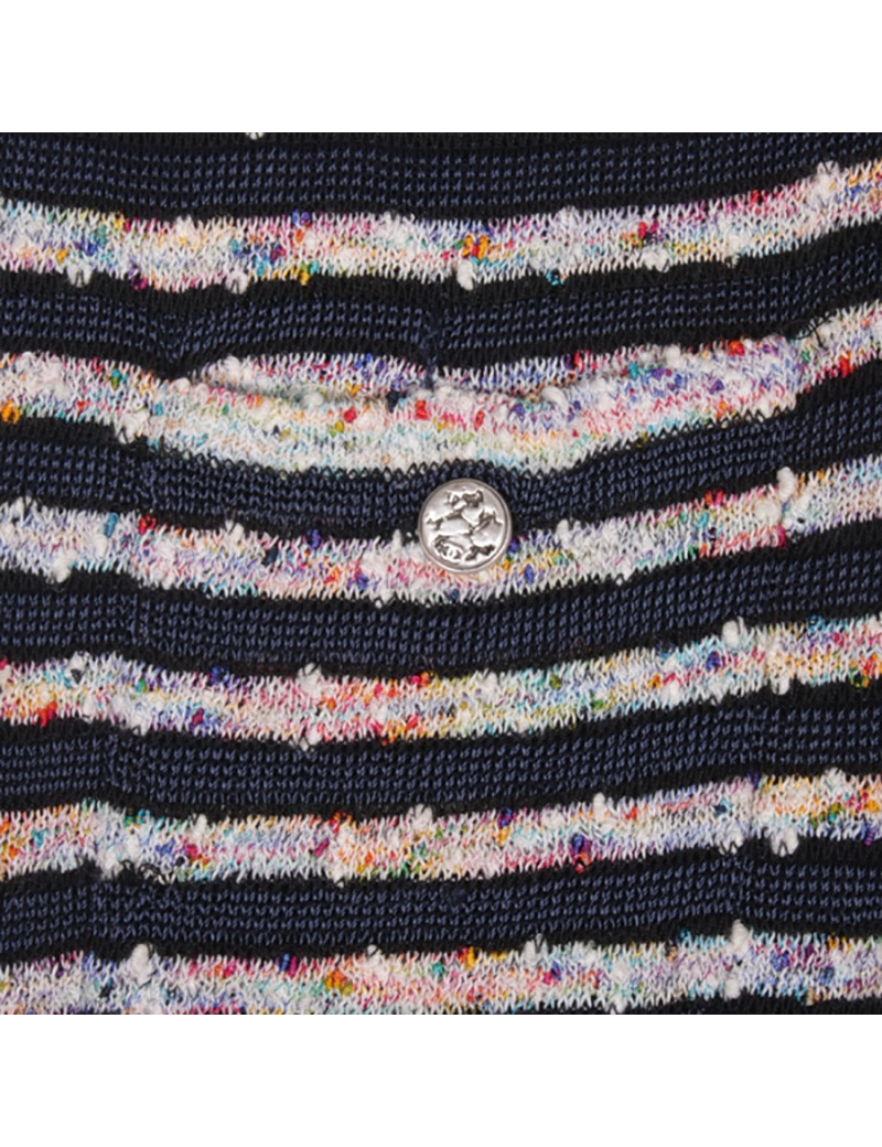  CHANEL T 42 sleeveless knit dress in multicolored and night-blue fabric