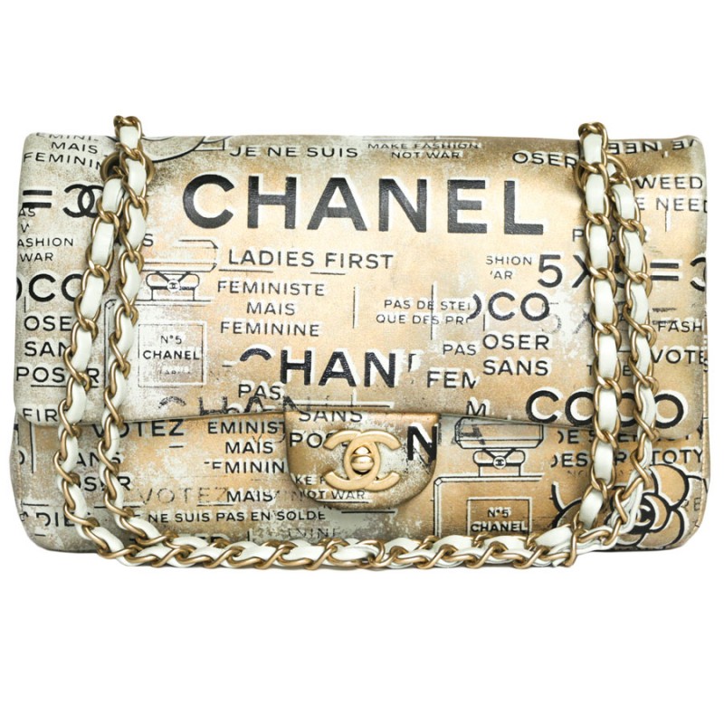 Vintage CHANEL Paris Limited Edition Double Flap Gold & Silver CC Gold  Chain Bag