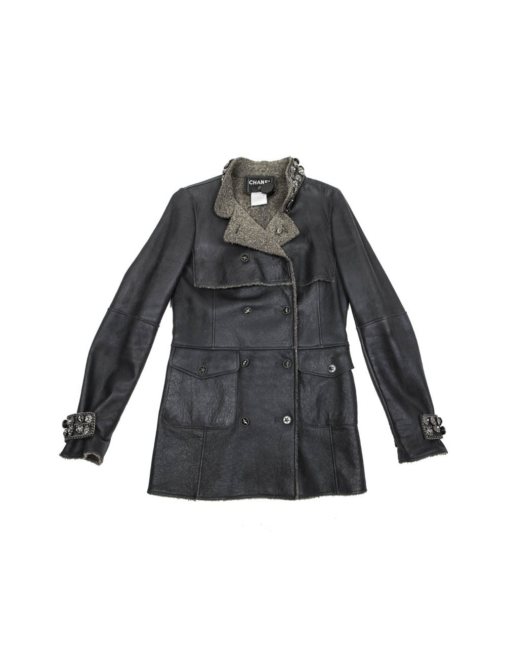 Veste CHANEL T 34 en peau retournée gris éléphant