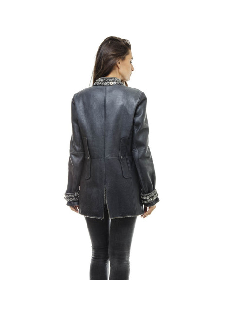 Veste CHANEL T 34 en peau retournée gris éléphant