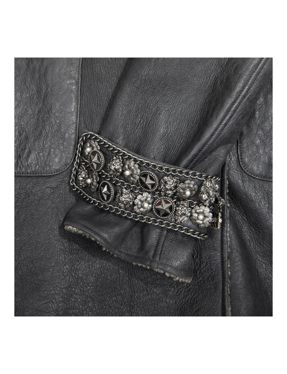 Veste CHANEL T 34 en peau retournée gris éléphant