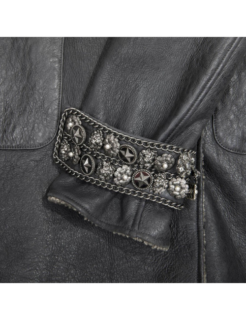 Veste CHANEL T 34 en peau retournée gris éléphant