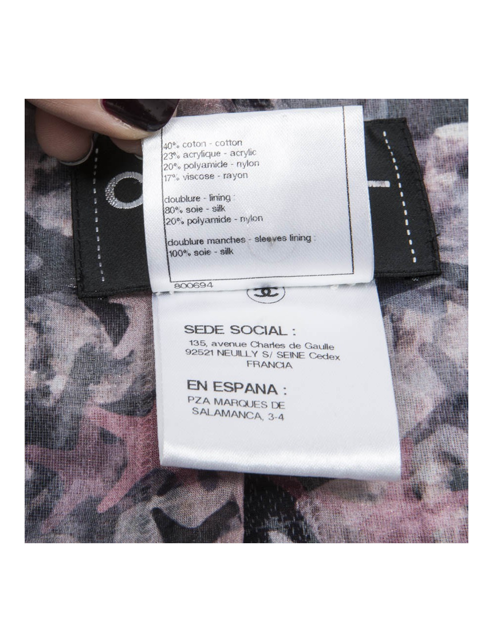 Veste CHANEL T 40  grise et mauve croisée