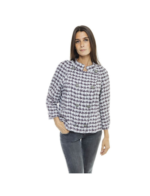 Veste CHANEL T 40  grise et mauve croisée