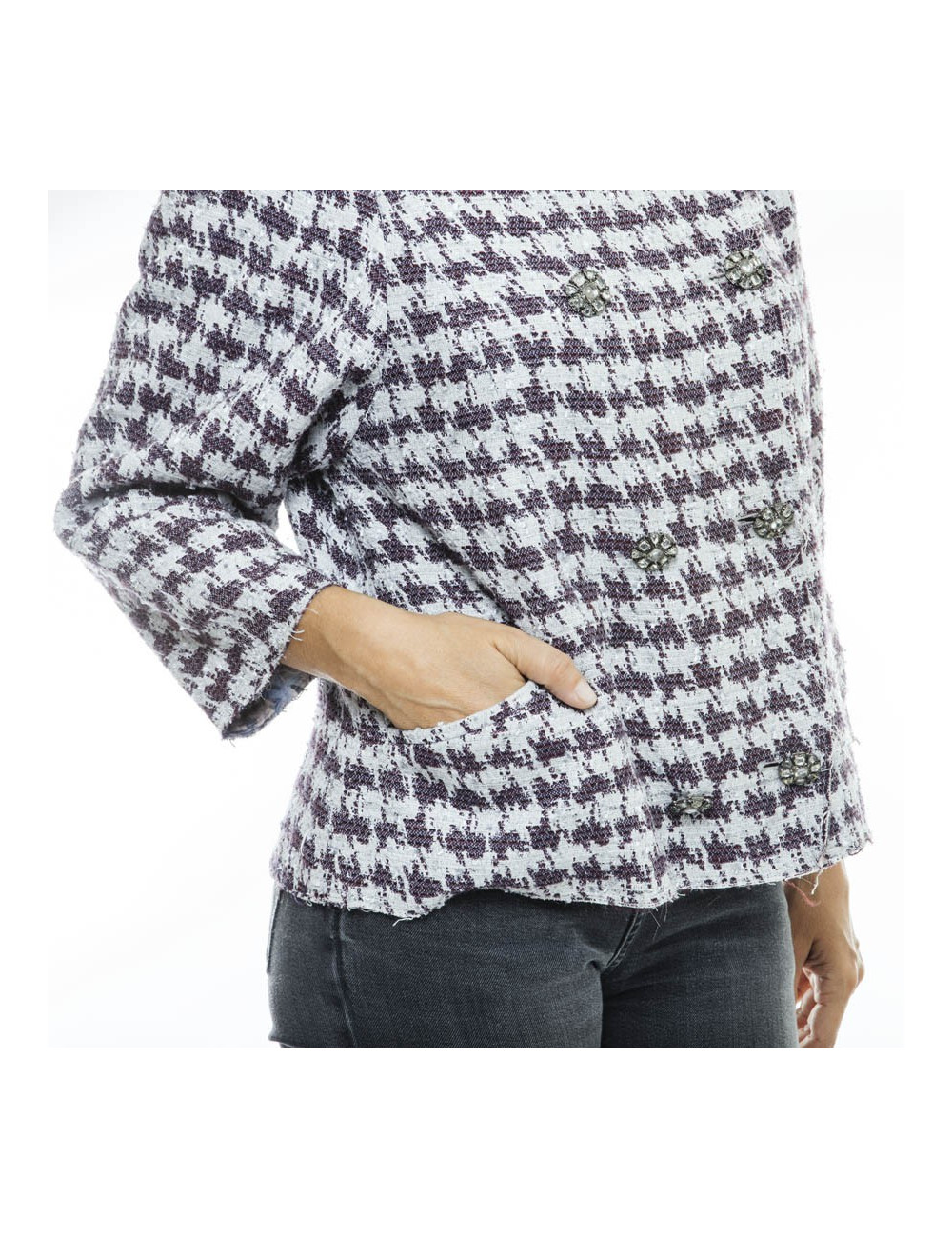 Veste CHANEL T 40  grise et mauve croisée