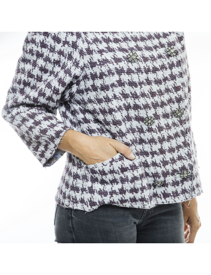 Veste CHANEL T 40  grise et mauve croisée