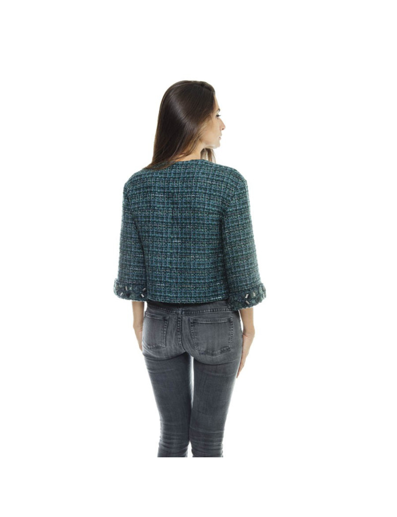 CHANELjacket in green tweed size 36EU