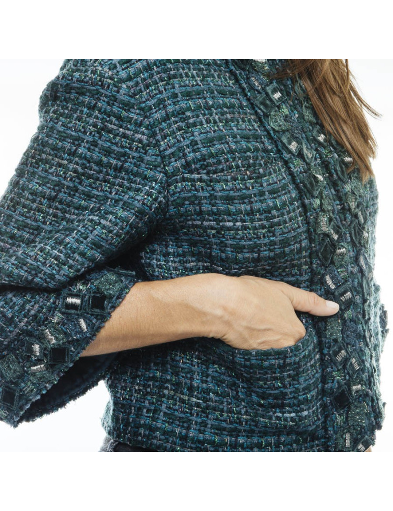 CHANELjacket in green tweed size 36EU
