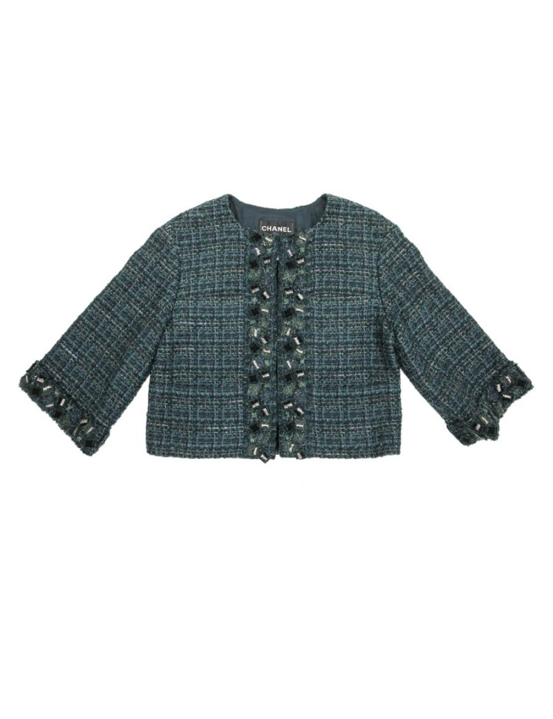 CHANELjacket in green tweed size 36EU