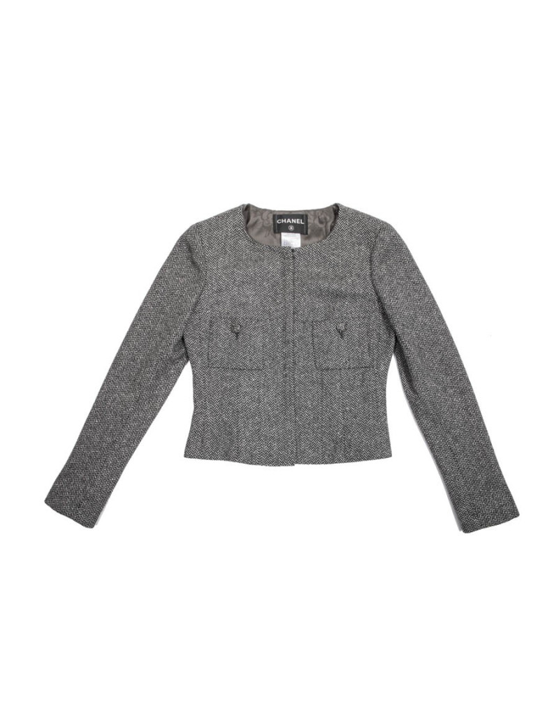 Veste CHANEL T38 en laine grise 