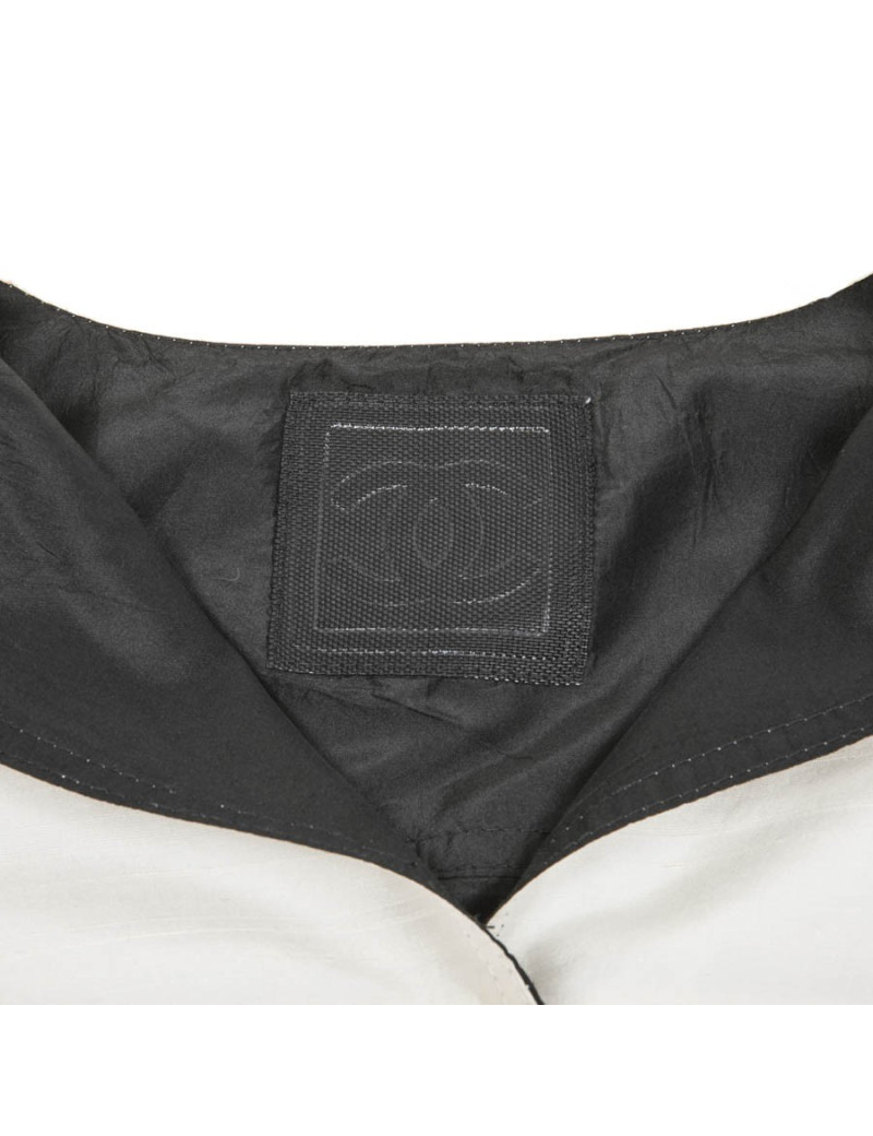 CHANEL reversible jacket in black and ivory shantung silk size 38FR