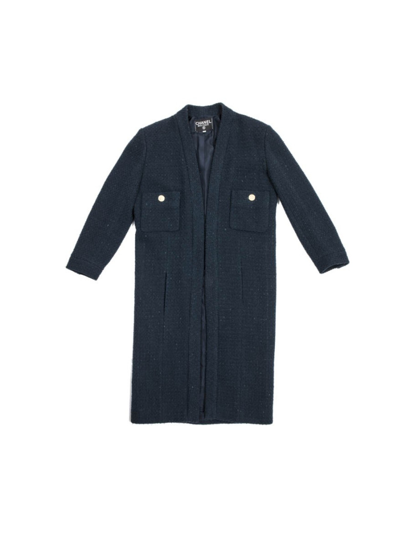 Manteau CHANEL T 36 en laine bleu