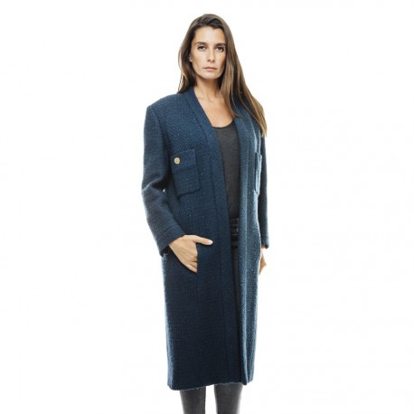 Manteau CHANEL T 36 en laine bleu