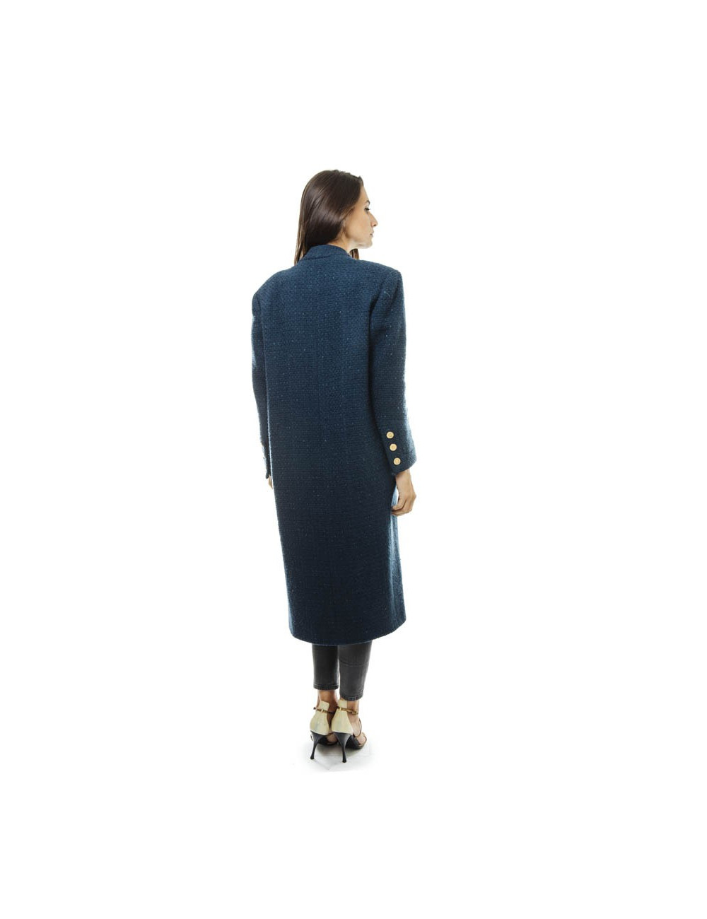 CHANEL straight cut coat in blue wool size 36 