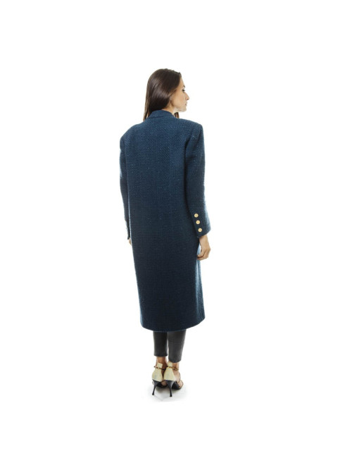 CHANEL straight cut coat in blue wool size 36 