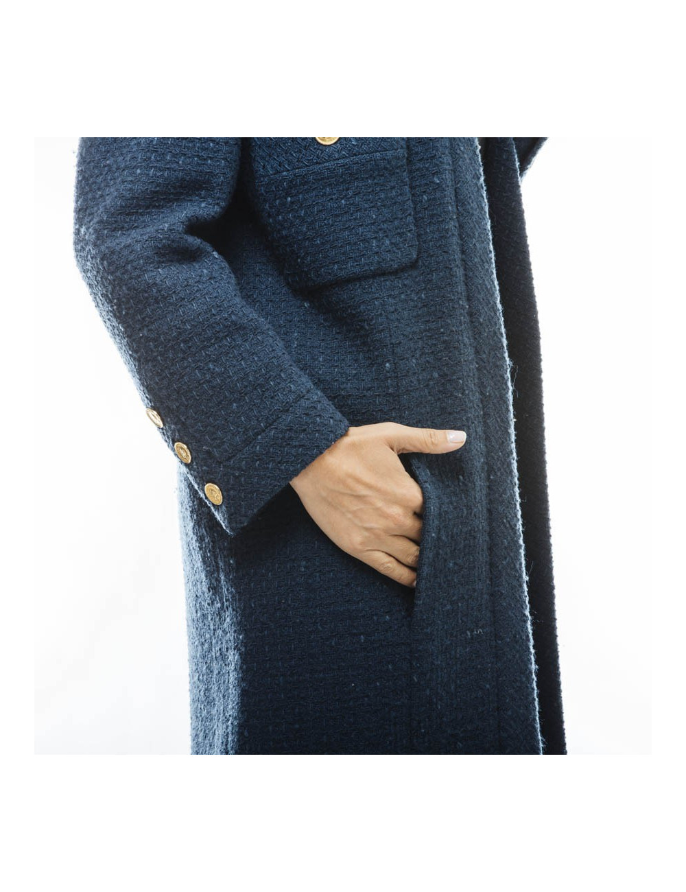 CHANEL straight cut coat in blue wool size 36 