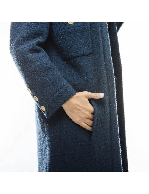 CHANEL straight cut coat in blue wool size 36 