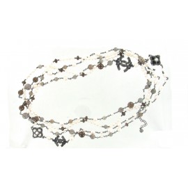 Long necklace CHANEL in ruthenium and beads