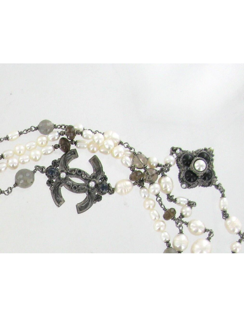 Sautoir long CHANEL en ruthénium et perles