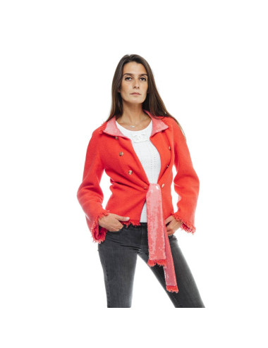 CHANEL 'Paris Los Angeles' Jacket in coral tweed and neck in sequins