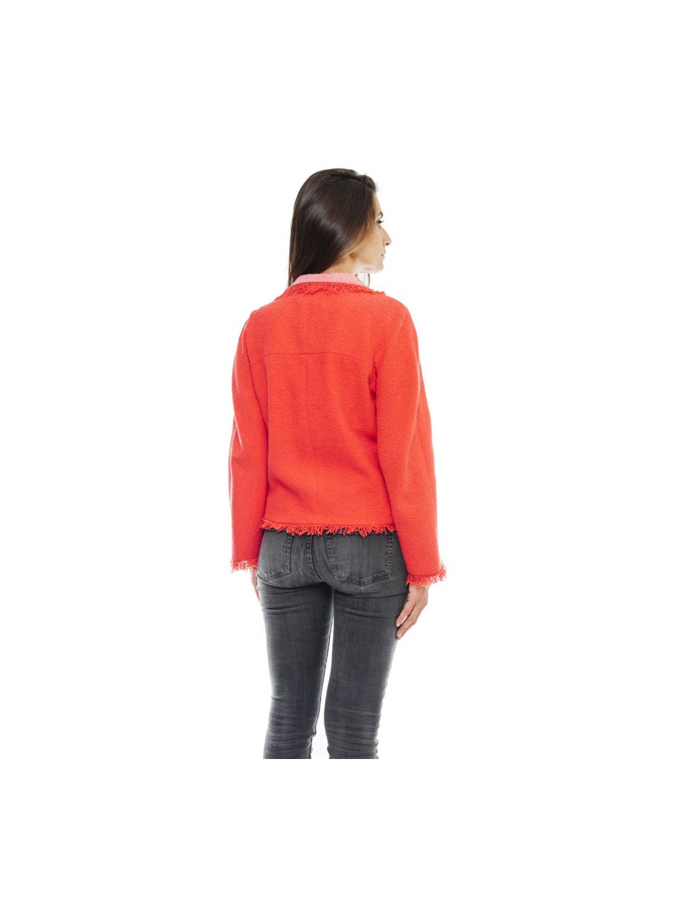 CHANEL 'Paris Los Angeles' Jacket in coral tweed and neck in sequins