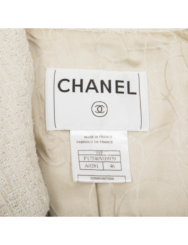Veste CHANEL T 46 tweed ivoire irisé 