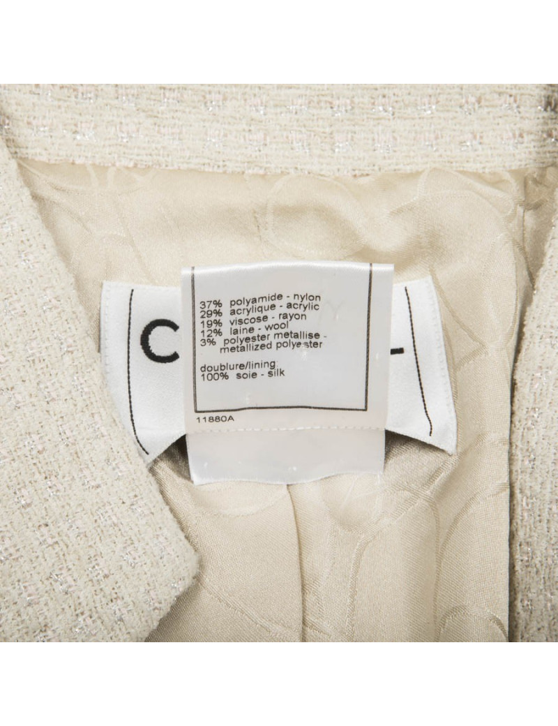 Veste CHANEL T 46 tweed ivoire irisé 
