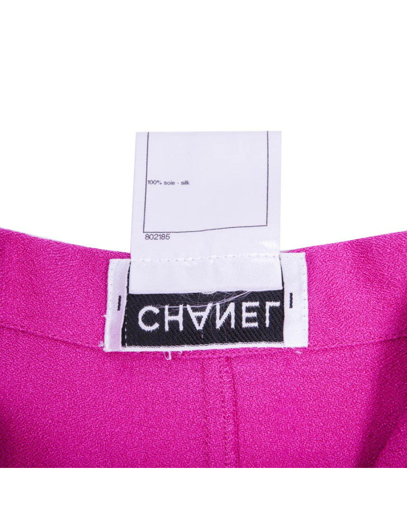 CHANEL blouse and skirt fuchsia silk size 36FR