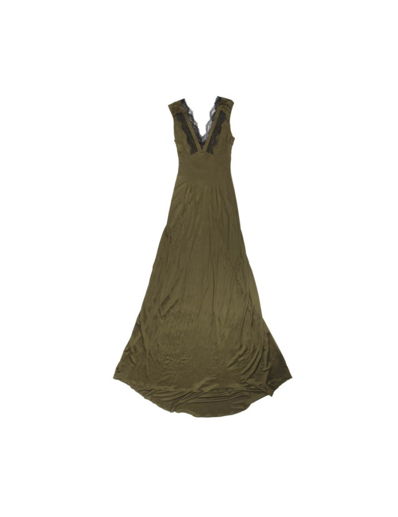 CHRISTIAN LACROIX soft evening own in khaki green satin viscose Size 40FR
