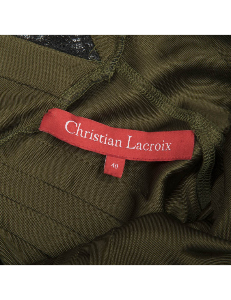 CHRISTIAN LACROIX soft evening own in khaki green satin viscose Size 40FR