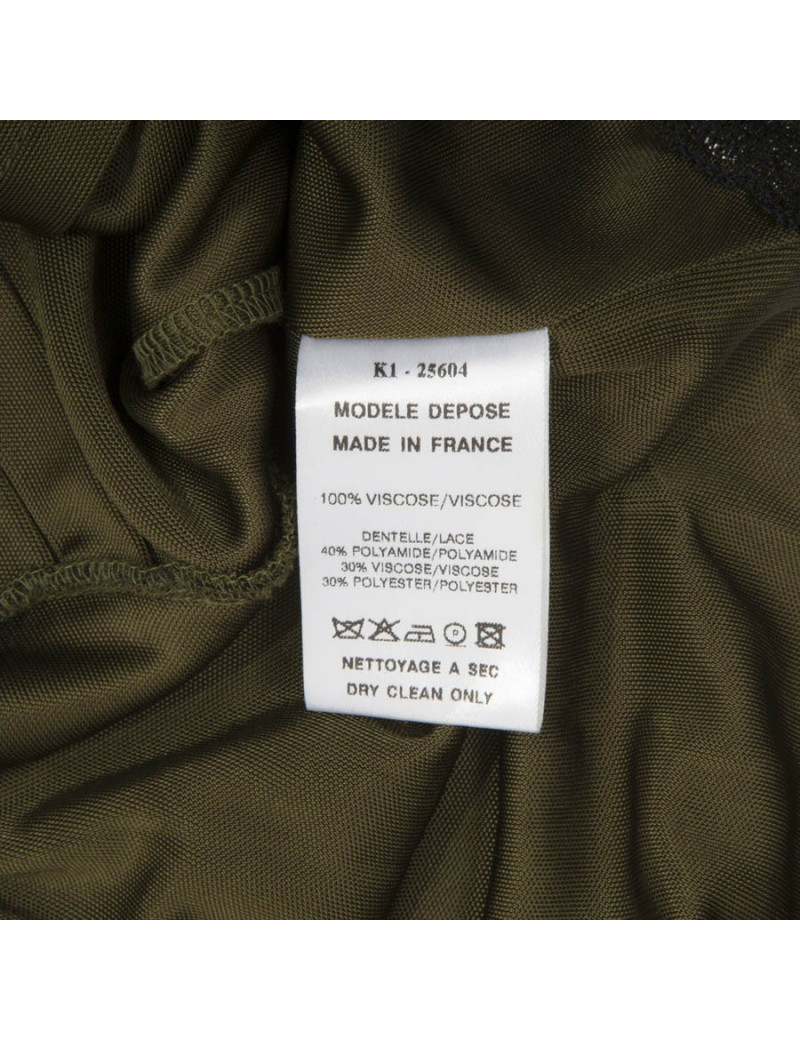 Robe du soir CHRISTIAN LACROIX  fluide kaki et dentelle noire